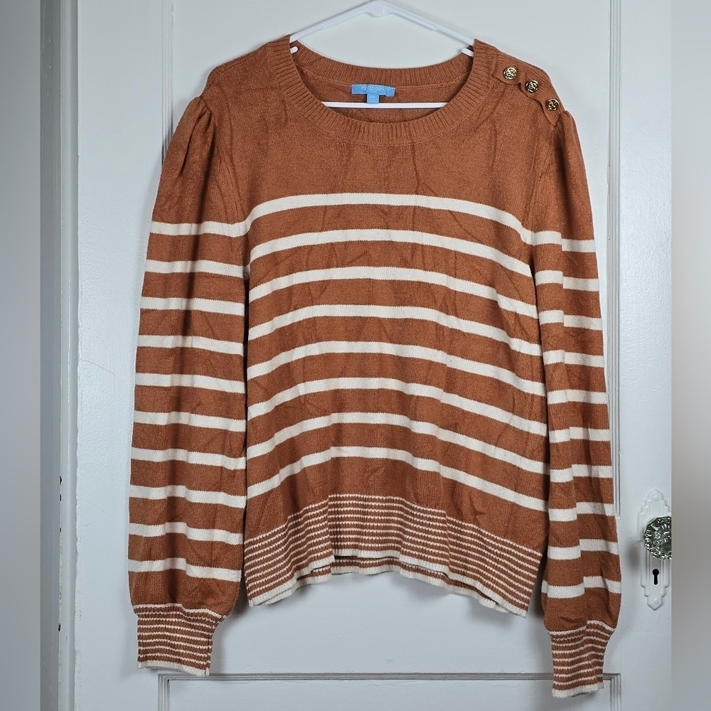 Draper James Orange, Brown and White Striped Sweater Like New Size XXL